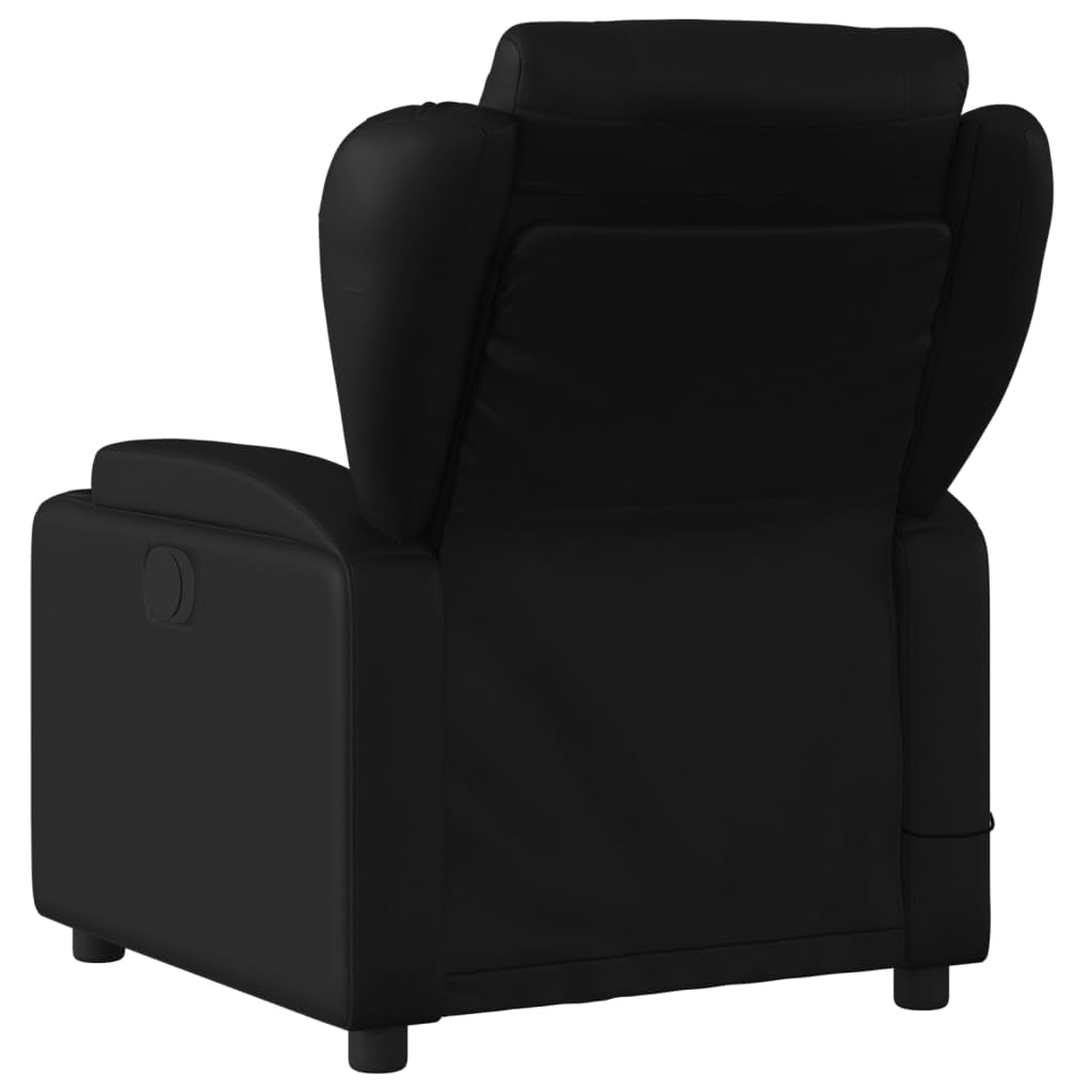 vidaXL Black Faux Leather Massage Recliner - Manual Single Sofa with Cup Holders, 6-Point Vibration Function