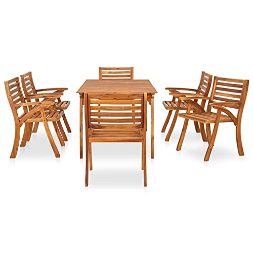 vidaXL Solid Acacia Wood Patio Dining Set 7 Piece Garden Outdoor Lawn Yard Terrace Balcony Dining Dinner Table and Chair Seat Seating Furniture