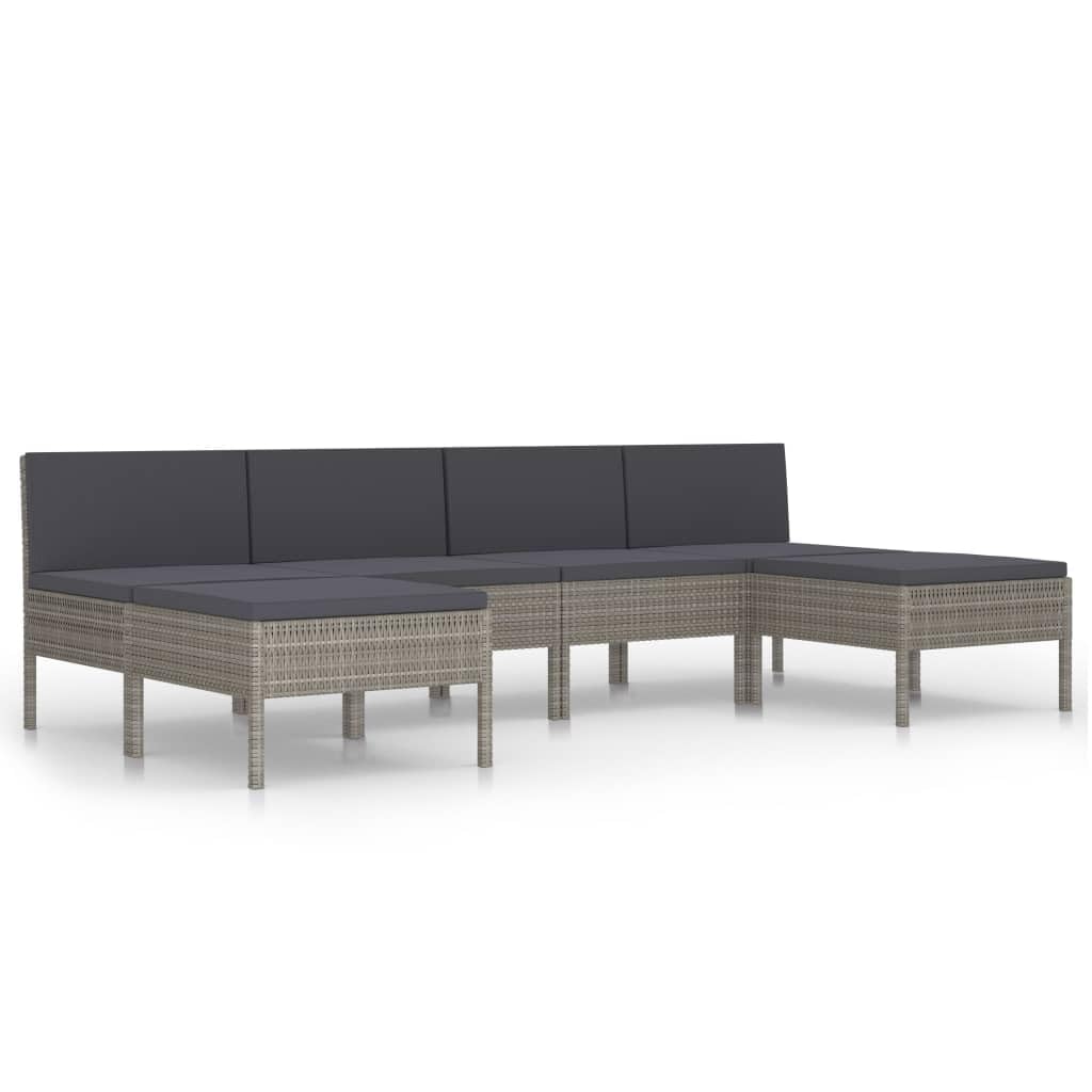 vidaXL Patio Sofa Set - Sectional Outdoor Furniture - 6 Piece Modular Poly Rattan Lounge Set - Gray/Anthracite Cushions - PE Rattan and Powder-Coated Steel - Weather Resistant - 22.4"x27.1"x26.3" ...