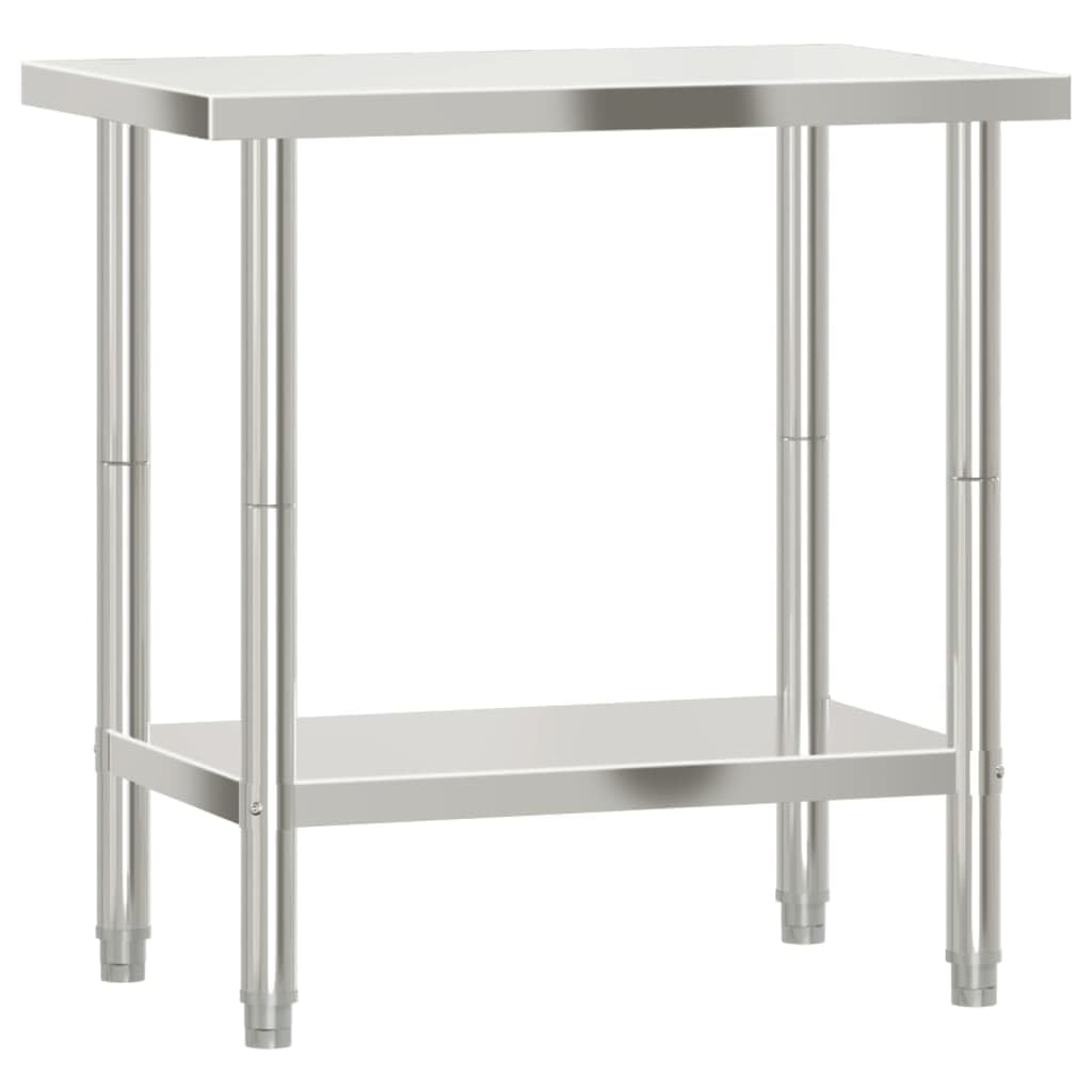 vidaXL Stainless Steel Kitchen Work Table - 32.5x21.7x33.5 for Food Prep, Restaurant & Commercial Use, with Bottom Shelf & Adjustable Feet