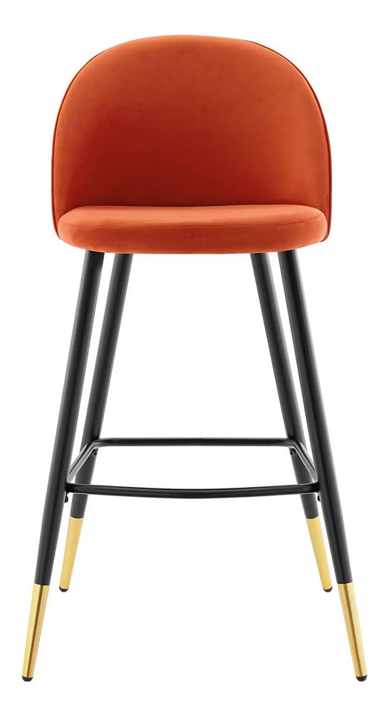 Modway Cordial Performance Velvet Dining Bar Stools in Orange - Set of 2