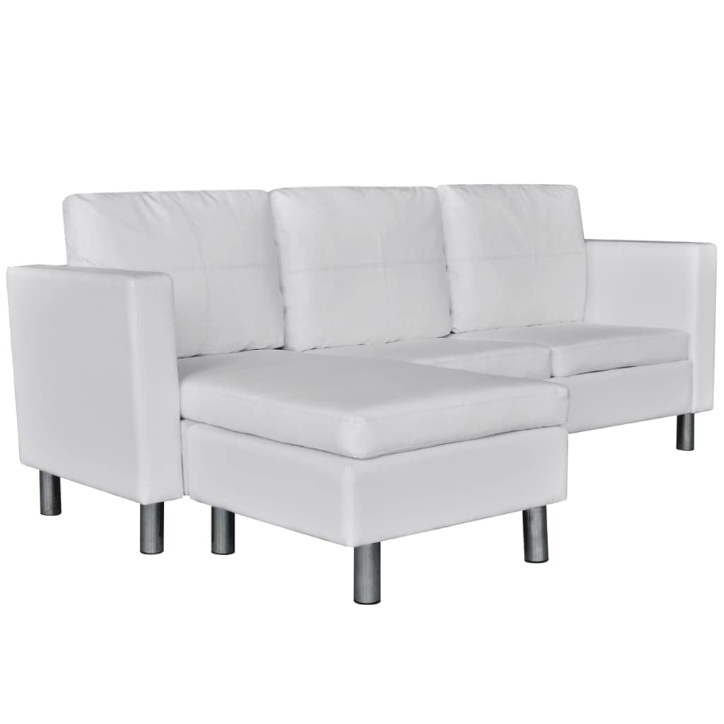 Sectional Sofa 3-Seater Artificial Leather White