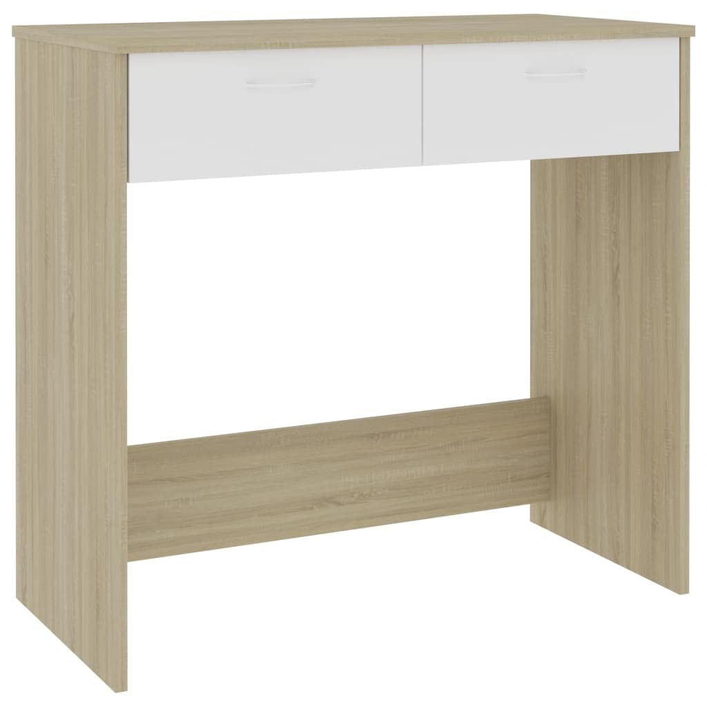 vidaXL Desk, Standing Computer Desk with Drawers, Home Office Desk, Workstation for Living Room, Scandinavian, White and Sonoma Oak Engineered Wood