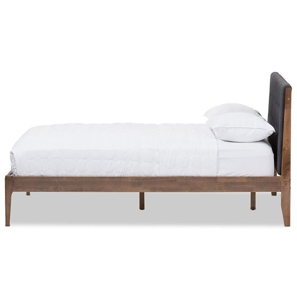 Baxton Studio Clifford Mid-Century Dark Grey Fabric and Medium Brown Finish Wood King Size Platform Bed