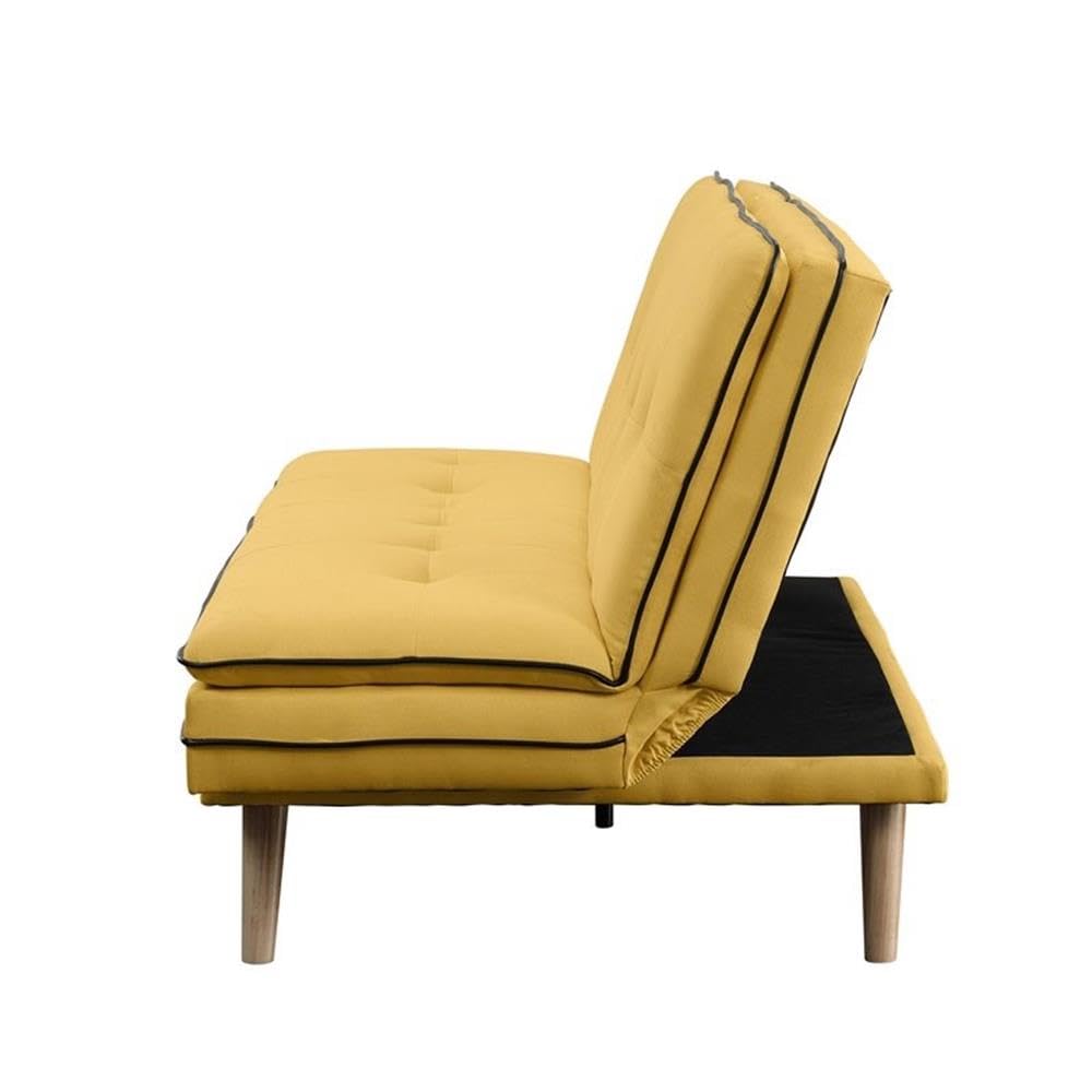 Acme Savilla Linen Fabric Tufted Upholstery Adjustable Sofa In Yellow And Oak