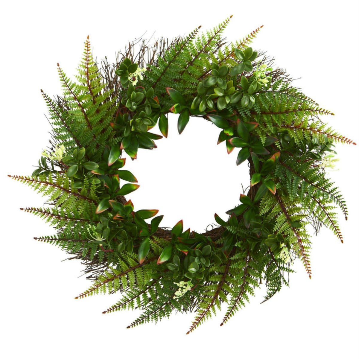 23 Inch  Assorted Fern Wreath Uv Resistant (Indoor/Outdoor)
