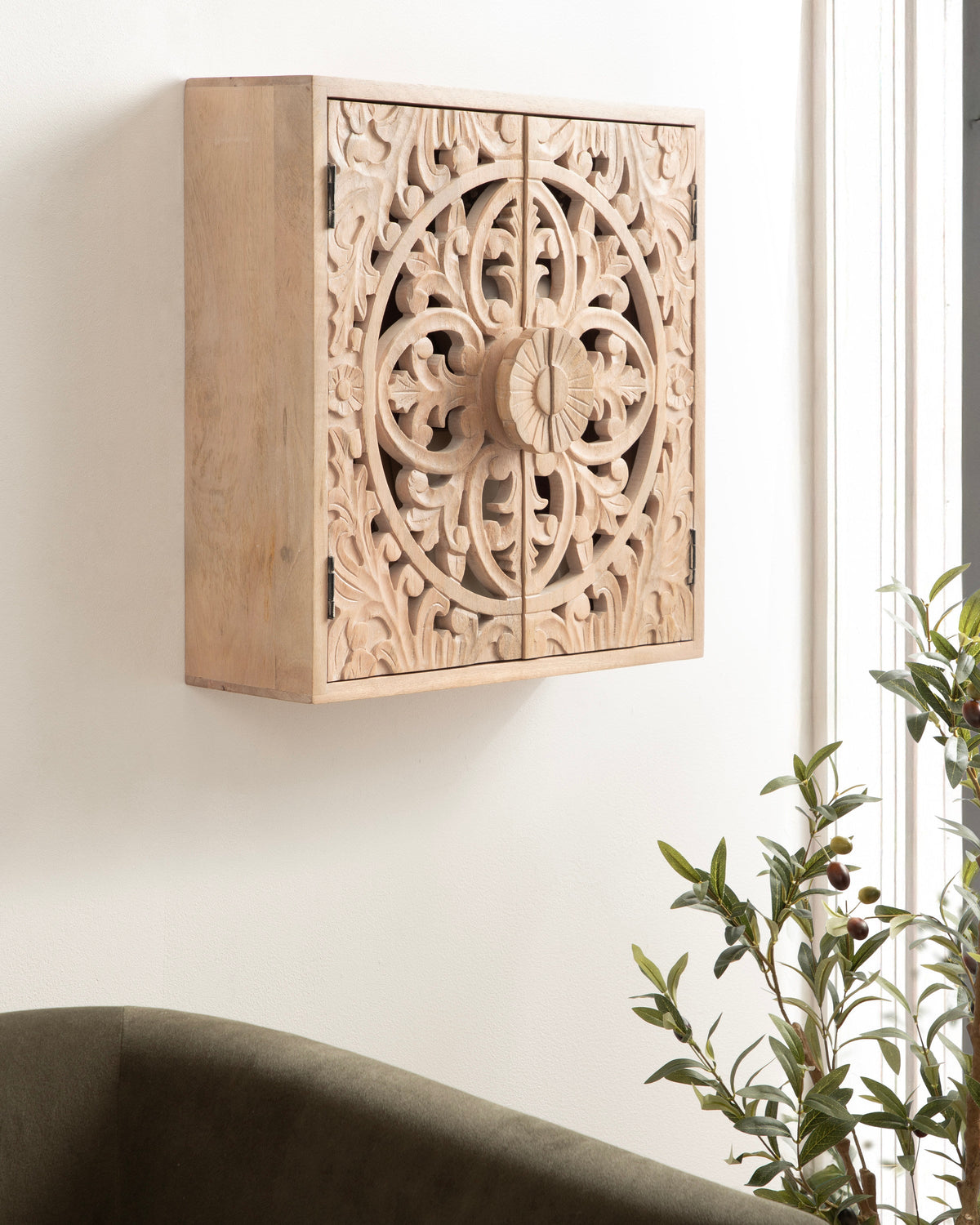 Saanvi Carved Wood Wall Cabinet