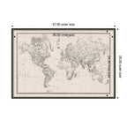 Framed Fabric Pinboard Vintage Black and White Linen World Map Wall Organization