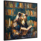 Sylvie Traditional Bear Reading in Library Framed Canvas by The Creative Bunch Studio
