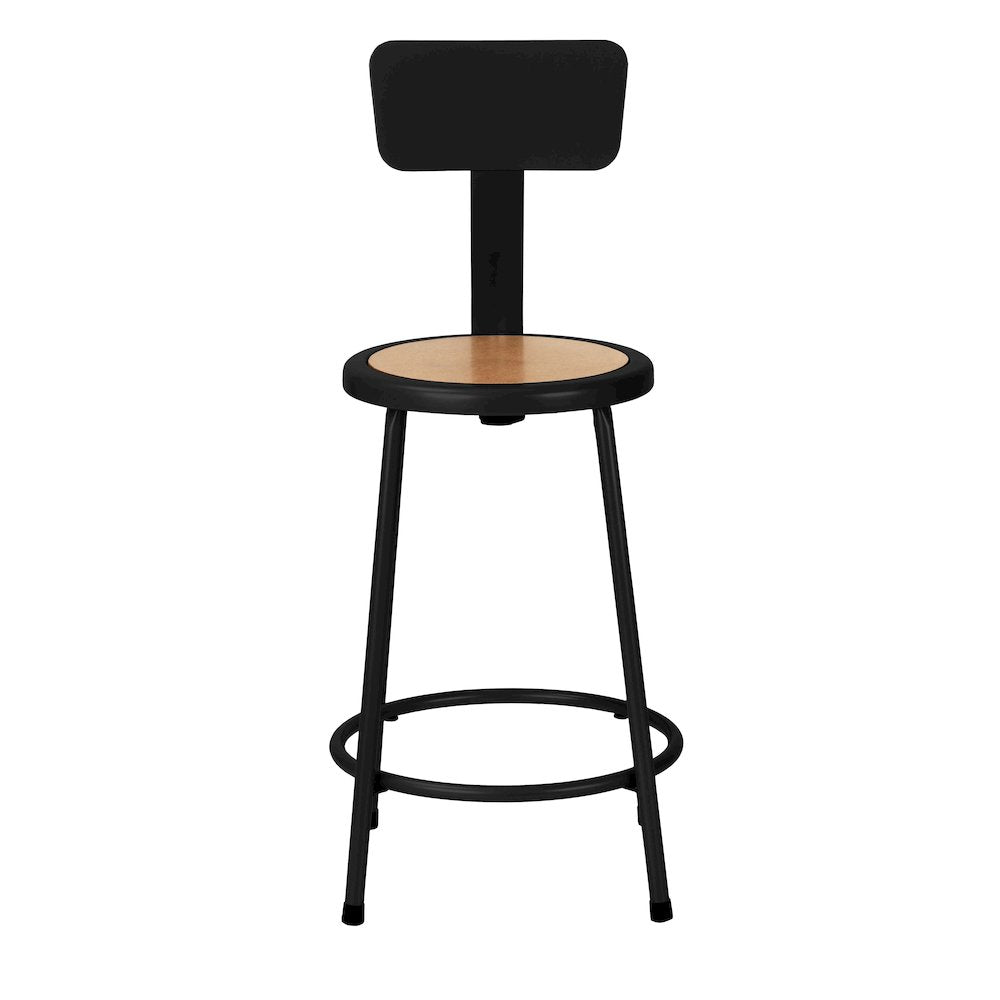 24 Inch Heavy Duty Steel Stool With Backrest, Black