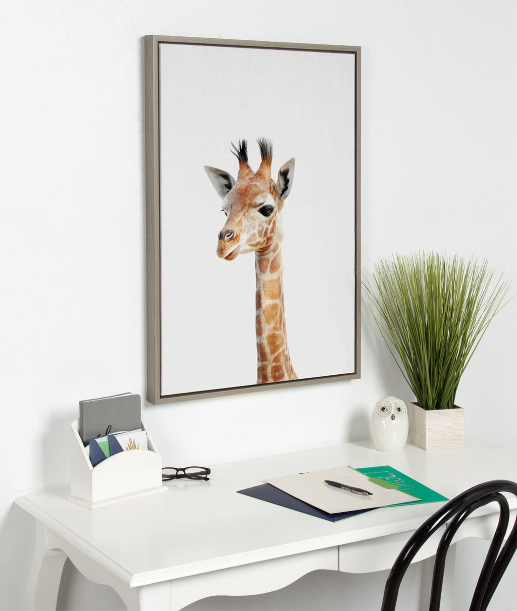 Sylvie Baby Giraffe Framed Canvas by Amy Peterson