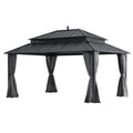 16 ft x 12 ft Aluminum Frame Steel Double Roof Hardtop Rectangular Gazebo, Grey