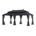 20 ft x 12 ft Aluminum Frame Steel Double Roof Hardtop Rectangular Gazebo, Grey