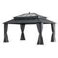 16 ft x 12 ft Hardtop Gazebo, Steel & PC Roof, Gray Woodgrain Aluminum