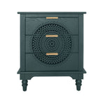 Hollow Carved 3 Drawer Dresser With Metal Handles, Storage Chest For Living Room Or Bedroom - Blackish Green