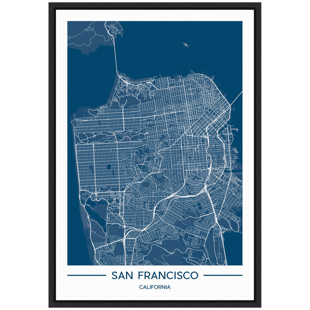 Sylvie San Francisco Map Regal Blue Framed Canvas by Jake Goossen