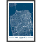 Sylvie San Francisco Map Regal Blue Framed Canvas by Jake Goossen