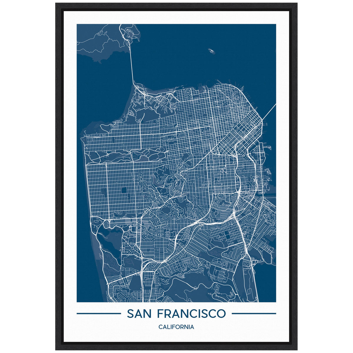 Sylvie San Francisco Map Regal Blue Framed Canvas by Jake Goossen