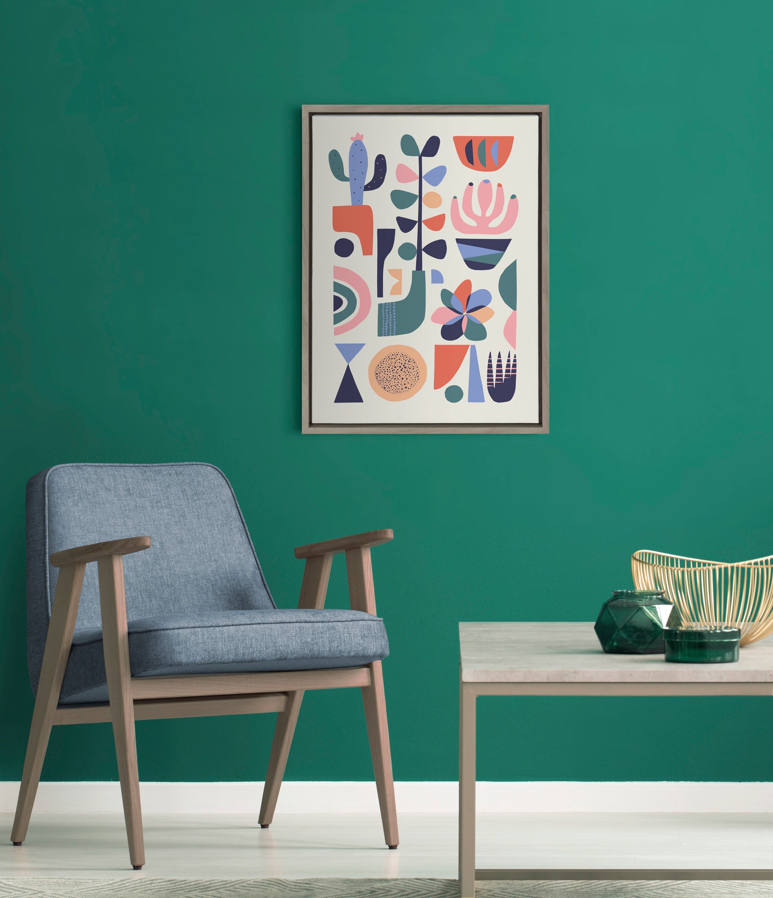 Sylvie Mid Century Succulents Framed Canvas by Rachel Lee of My Dream Wall