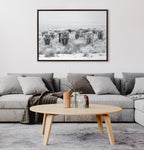 Sylvie Herd of Highland Cows Black and White Framed Canvas by The Creative Bunch Studio
