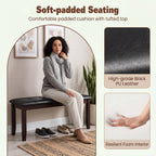 Upholstered Bench with Tufted Seat and Wood Legs, 45.5"