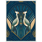 Sylvie Art Deco Herons Blue Framed Canvas by Carey Copeland