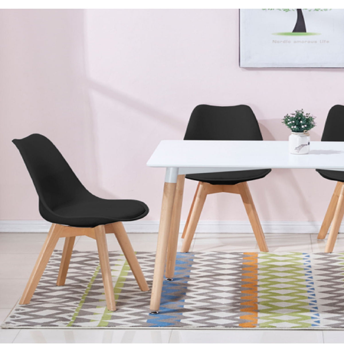 Padded Seat Cushions Home Kitchen Side Chair (Set of 2) - Black