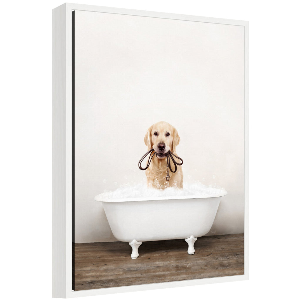 Sylvie Golden Retriever in Rustic Bath Style Framed Canvas by Amy Peterson