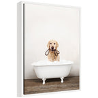 Sylvie Golden Retriever in Rustic Bath Style Framed Canvas by Amy Peterson