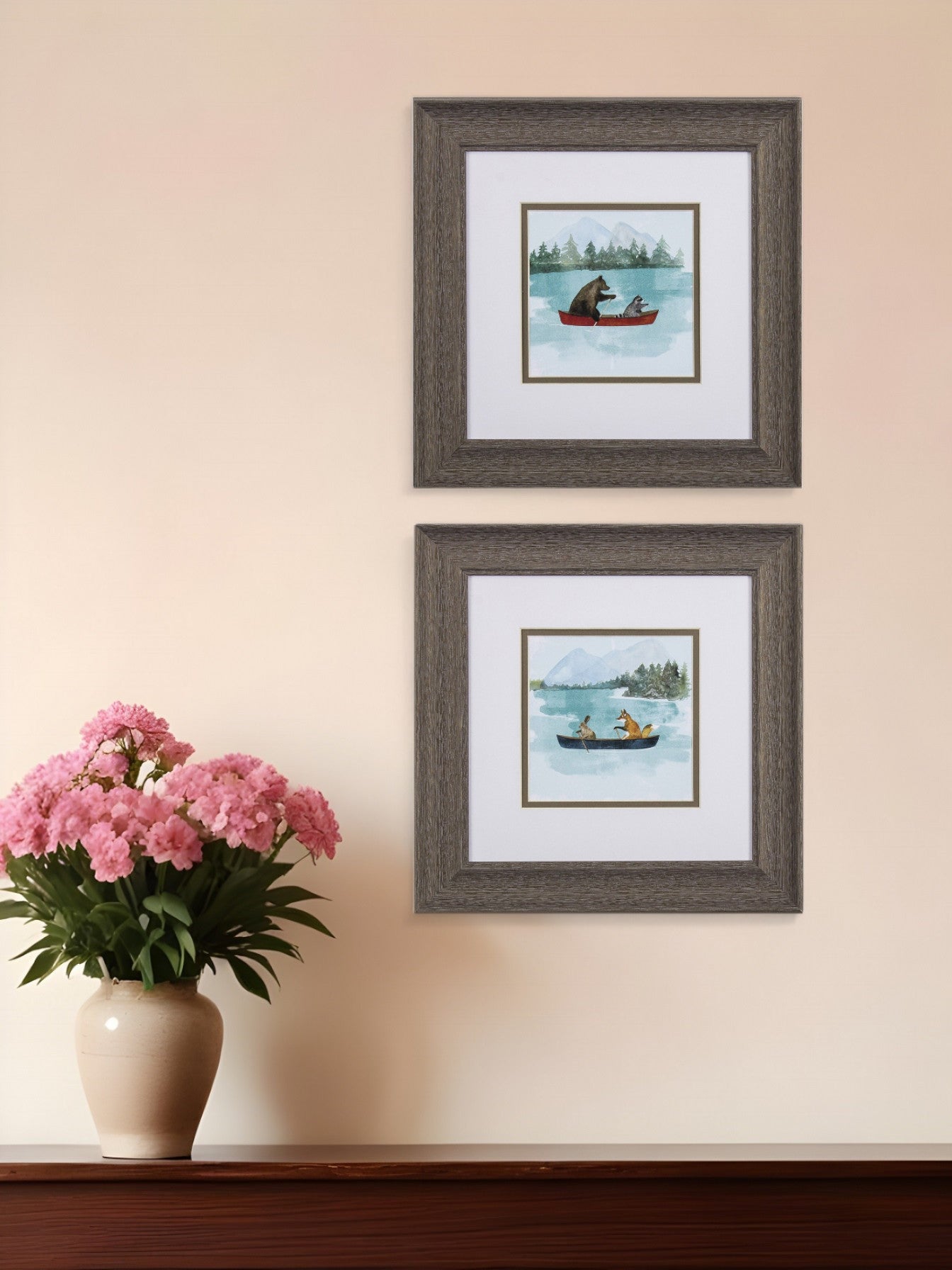 Set Of Two Bear Lake Brown Framed Print Wall Art
