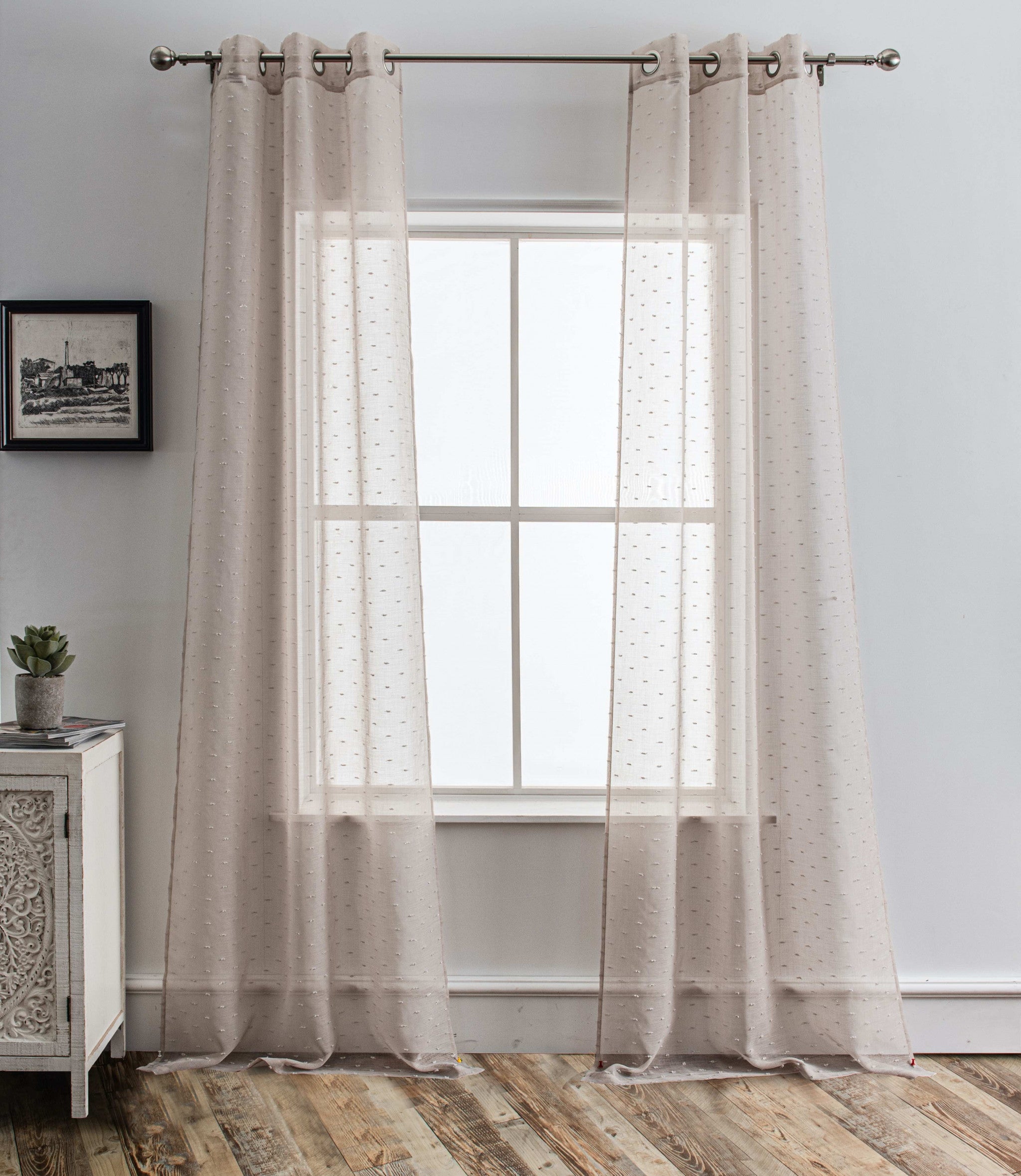HomeRoots 473366 96 in. Tan Ribbon Embellished Window Curtain Panel, Linen