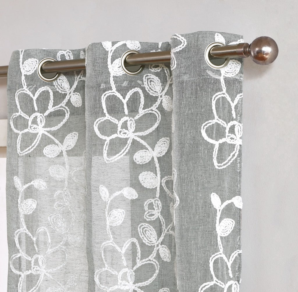 HomeRoots 473417 96 in. Silver Floral Embroidered Window Panels - Set of 2