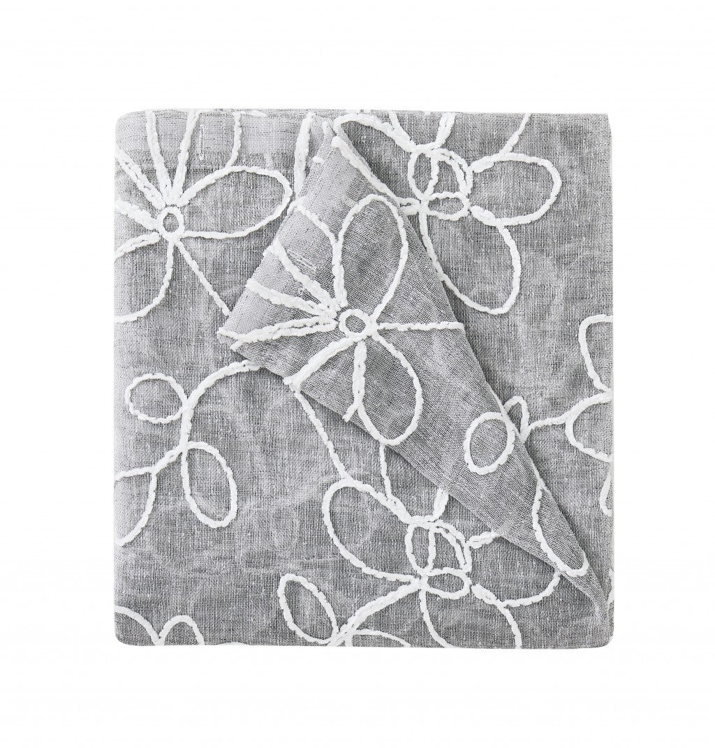 HomeRoots 473417 96 in. Silver Floral Embroidered Window Panels - Set of 2
