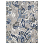 HomeRoots Grey/Blue UV-Treated Polypropylene 8’ x 10’ Blue Gray Jacobean Floral Indoor Outdoor Area Rug
