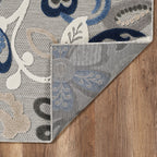 HomeRoots Grey/Blue UV-Treated Polypropylene 8’ x 10’ Blue Gray Jacobean Floral Indoor Outdoor Area Rug