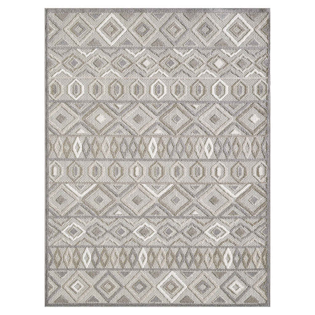 HomeRoots Grey UV-Treated Polypropylene 2’ x 4’ Gray Ivory Aztec Pattern Indoor Outdoor Area Rug