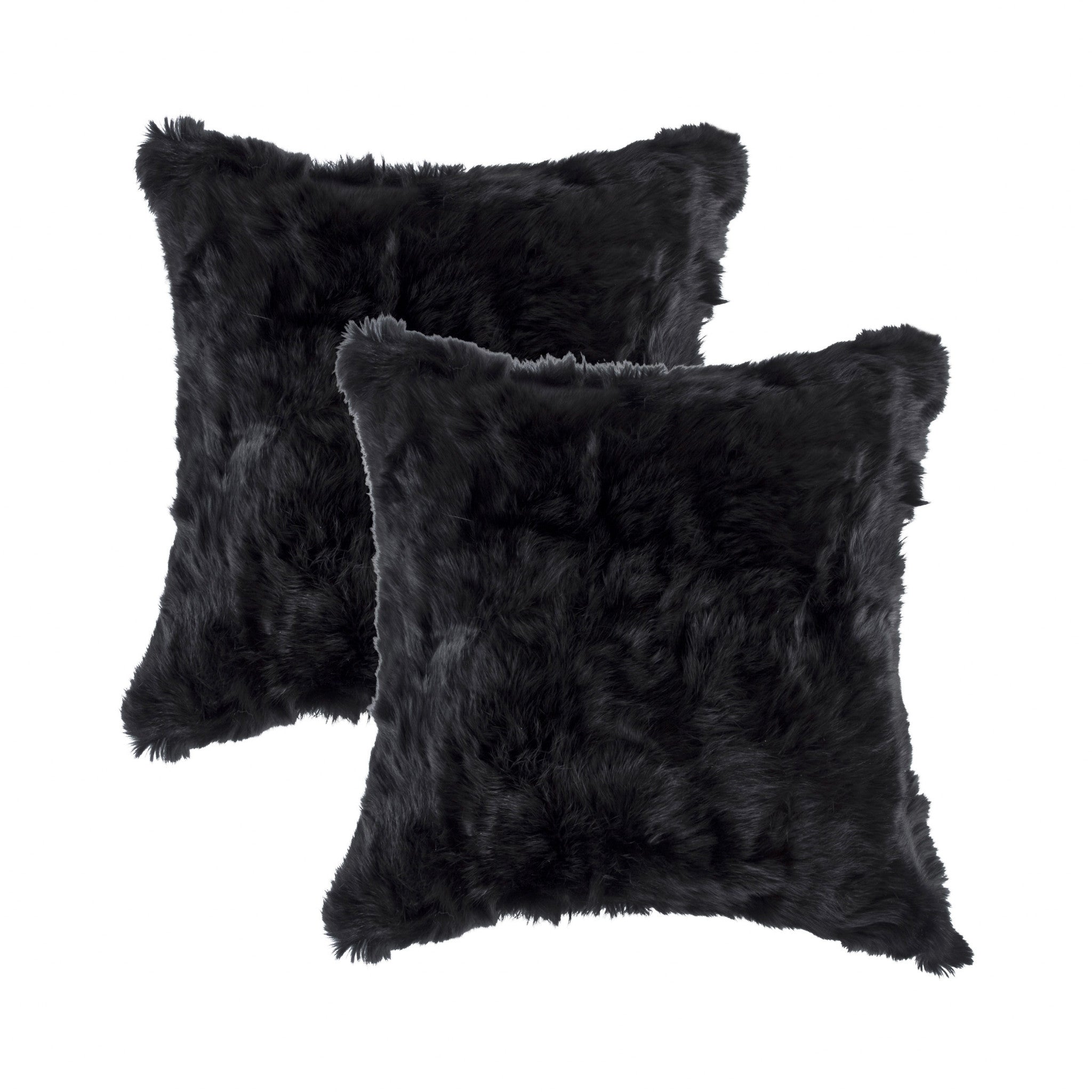 HomeRoots 100% Natural Rabbit Fur and Microsuede Set of Two 18' X 18' Black Rabbit Natural Fur Animal Print Throw Pillows