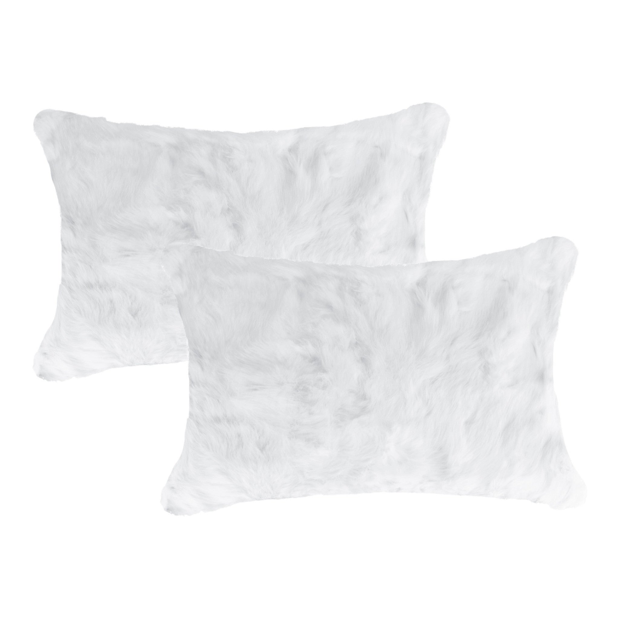 HomeRoots 100% Natural Rabbit Fur and Microsuede Set of Two 12' X 20' White Rabbit Natural Fur Throw Pillows