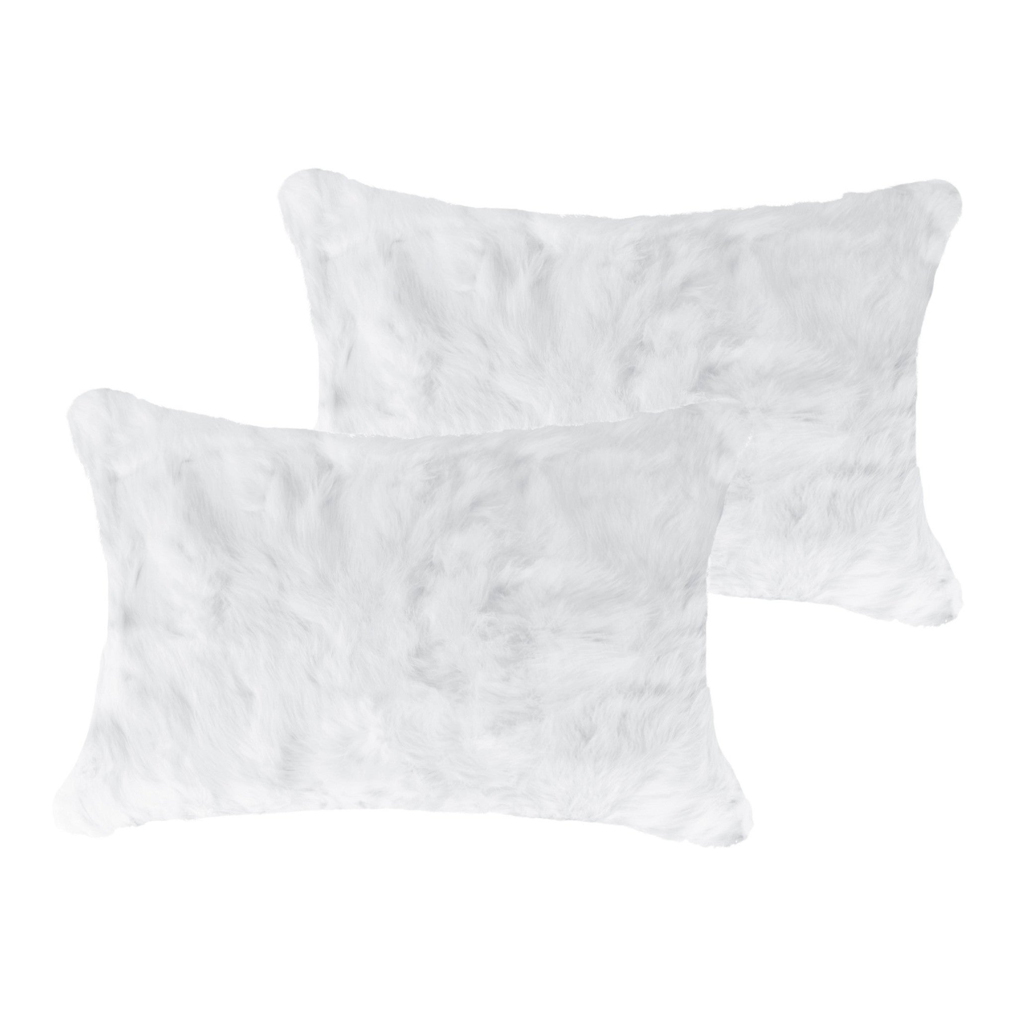 HomeRoots 100% Natural Rabbit Fur and Microsuede Set of Two 12' X 20' White Rabbit Natural Fur Throw Pillows