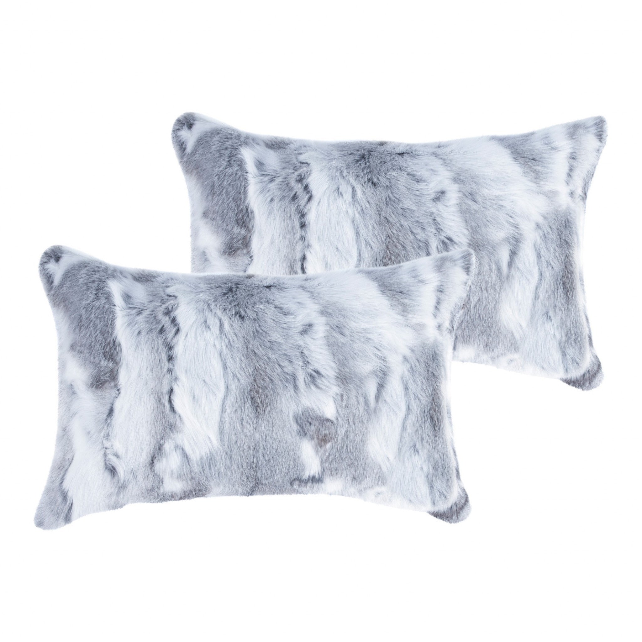 HomeRoots 100% Natural Rabbit Fur and Microsuede Set of Two 12' X 20' Grey Rabbit Natural Fur Throw Pillows