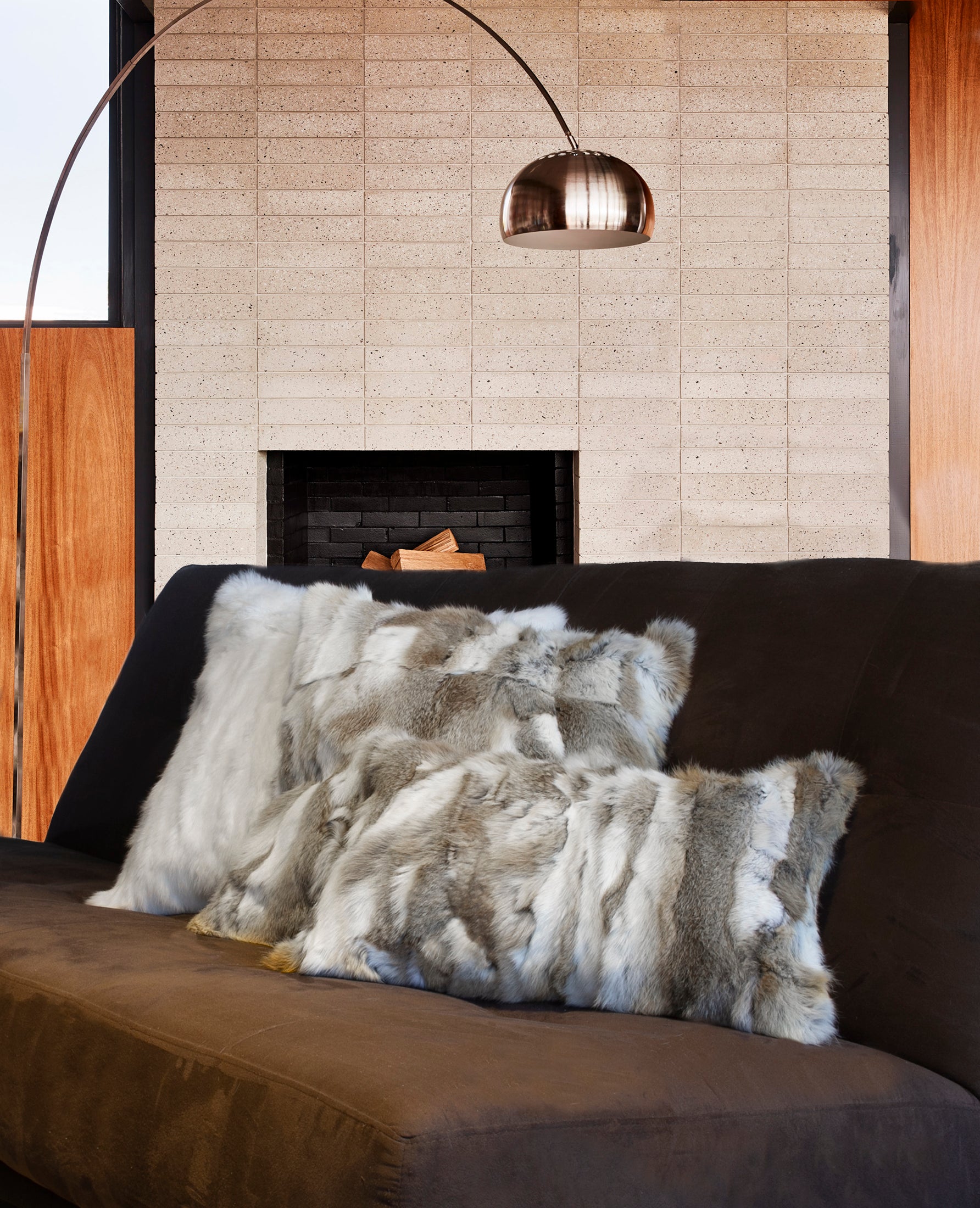 HomeRoots 100% Natural Rabbit Fur and Microsuede Set of Two 12' X 20' Tan and White Rabbit Natural Fur Animal Print Throw Pillows