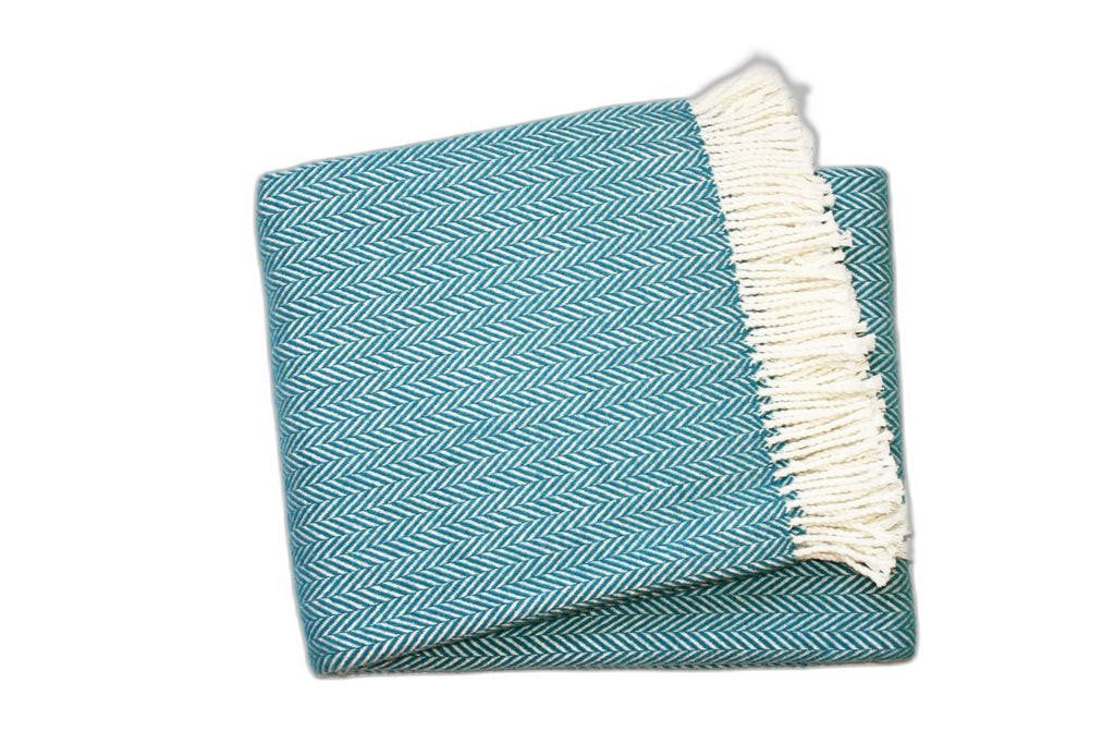 HomeRoots Ocean Cotton/Acrylic Teal Blue and White Dreamy Soft Herringbone Throw Blanket