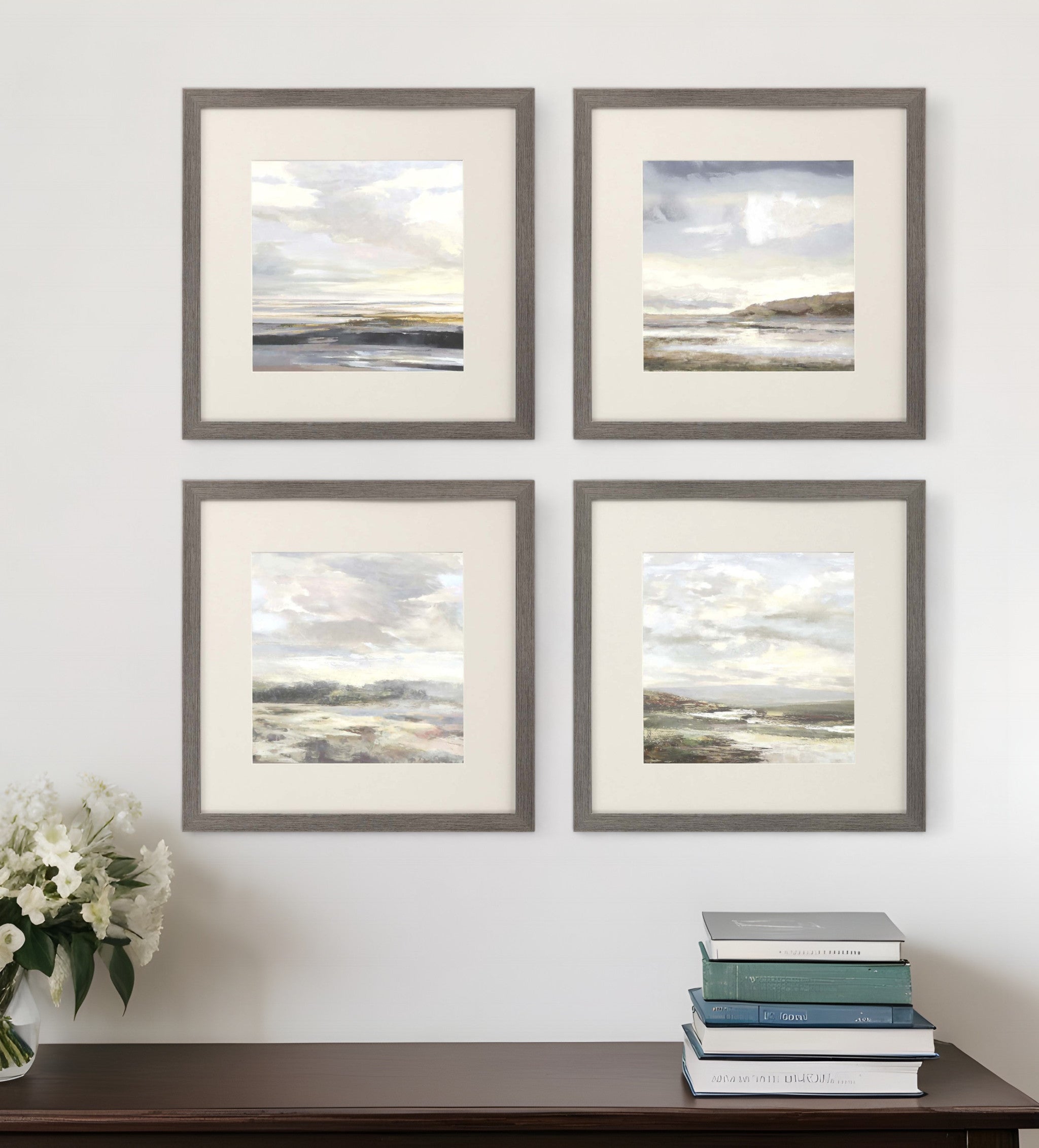 Set Of Four Watercolor Ocean Landscapes Framed Print Wall Art