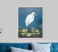 Egret in Lily Pads Canvas Silver Floater Frame Print Wall Art