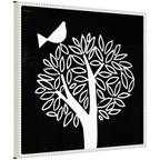 Sylvie Black and White Bird Tree Linocut Framed Canvas by Giuliana Lazzerini