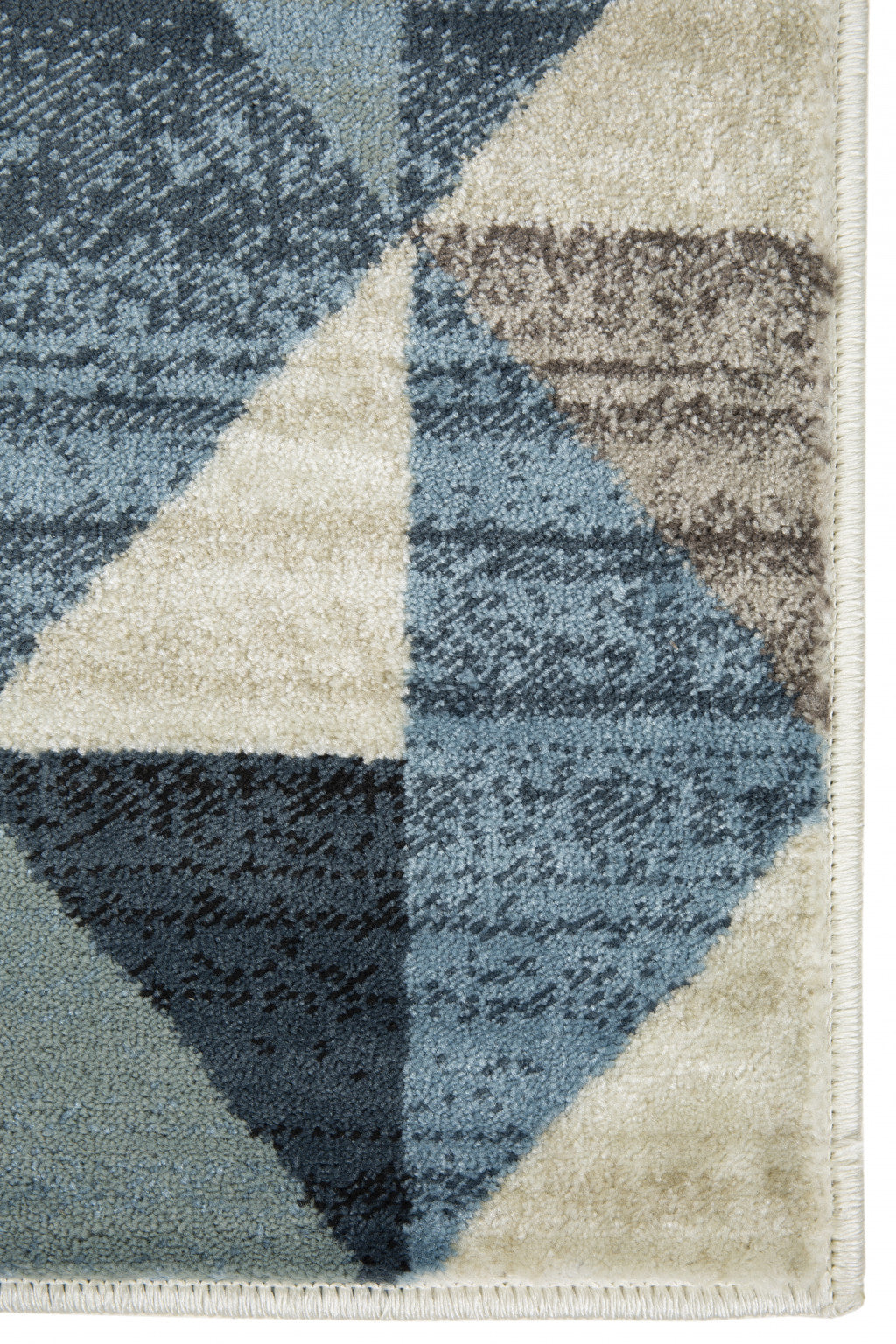 HomeRoots Heat-Set Polypropelene 3’ x 5’ Blue Beige Nested Diamonds Modern Area Rug