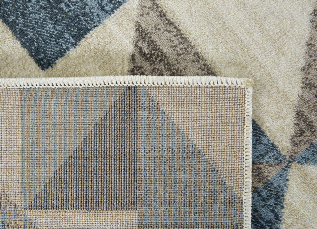 HomeRoots Heat-Set Polypropelene 5’ x 8’ Blue Beige Nested Diamonds Modern Area Rug