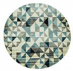Homeroots Heat-Set Polypropelene 8?™ Round Blue Beige Nested Diamonds Modern Area Rug