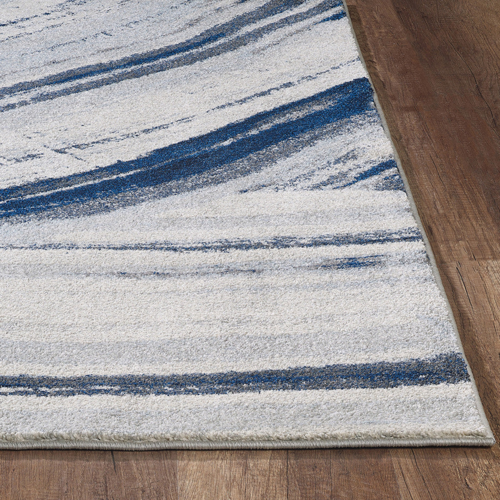 HomeRoots Ivory/Blue Heat-Set Polypropelene 10’ x 13’ Navy Ivory Abstract Strokes Modern Area Rug
