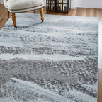 HomeRoots Blue/Grey Heat-Set Polypropelene 3’ x 5’ Blue Gray Abstract Mist Modern Area Rug
